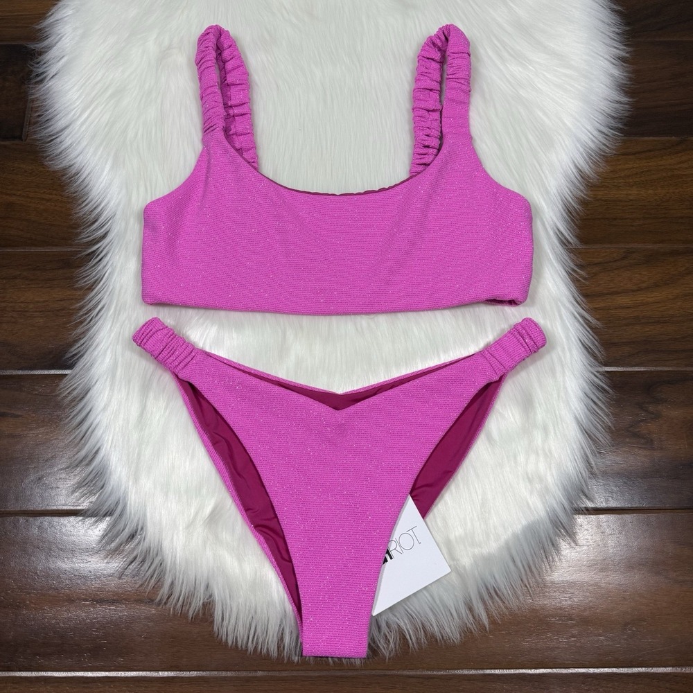 Beach Riot Size XL Pink Scrunch Phoebe Bikini Bottom & Effie Top 2 Piece Swim